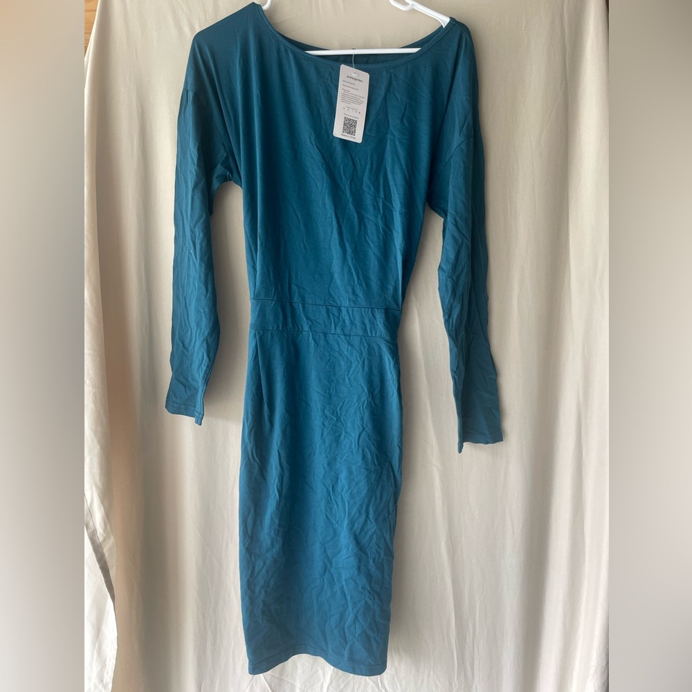 Blue Long Sleeve Bodycon Dress with Crew Neck